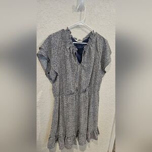 Lauren Conrad Knee Length Navy Blue Flowy Floral Dress Xl